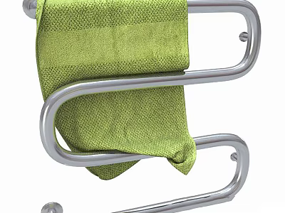 Durable Metal Bathroom Towel Rack With Hanging Green Towel And Modern Design Structure 3d model