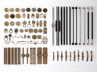 Assorted Metal Cabinet Handles With Different Shapes And Finishes For Furniture Doors 3d model