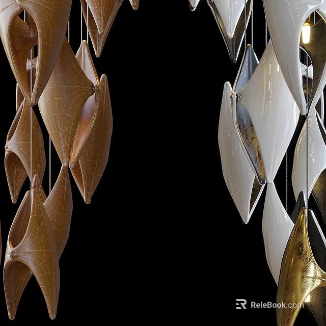 Modern Geometric Chandeliers in Brown White and Gold Stylish Hanging Lighting Design 3d model 