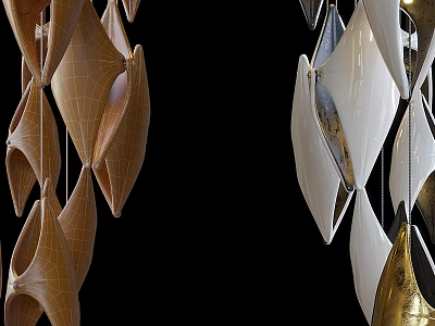 Modern Geometric Chandeliers in Brown White and Gold Stylish Hanging Lighting Design 3d model