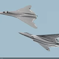 Two Modern Fighter Jets Flying in Clear Blue Sky with Streamlined Design and Jet Trails