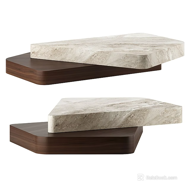 Modern Minimalist Coffee Table With Light Marble Top And Dark Wooden Base 3d model 