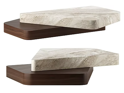 Modern Minimalist Coffee Table With Light Marble Top And Dark Wooden Base 3d model
