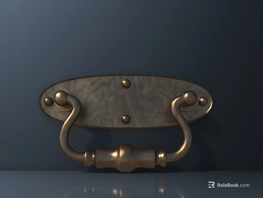 Brass Handle With Oval Base And Decorative Studs For Vintage Design 3d model 