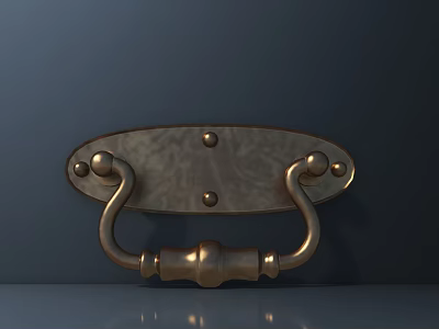 Brass Handle With Oval Base And Decorative Studs For Vintage Design 3d model