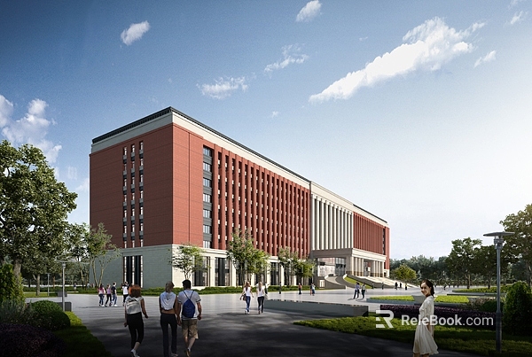 Red Brick School Building With Modern Multi Story Design And Green Campus Surroundings 3d model 