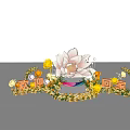 Floral Art Installation With Large Pink Orange Flowers Wreaths And Green Foliage