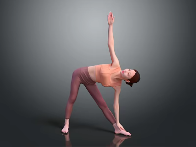 Woman Performing Yoga Asana With One Arm Up In Sportswear On Gray Background 3d model