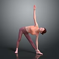 Woman Performing Yoga Asana With One Arm Up In Sportswear On Gray Background