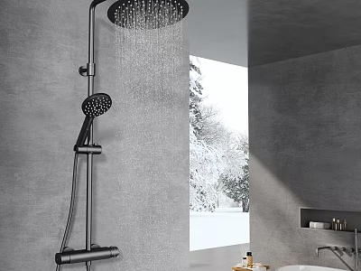 Modern Minimalist Bathroom With Premium Black Dual Rain Shower And Matte Grey Concrete Interior 3d model