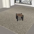 Neutral Toned Square Rug With Textured Pattern In Bright Room With Wooden Stool And Natural Light