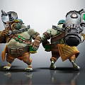 Green Skinned Characters And Creatures With Weapon And Mechanical Device Attire 3d model