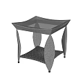 Woven Rattan Coffee Table With Glass Top And Lower Shelf For Living Room