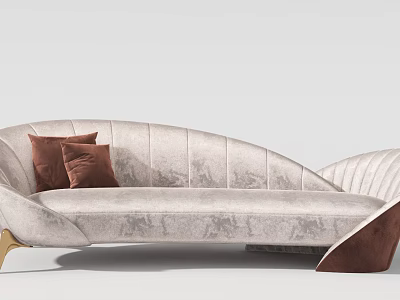 Elegant Multi Seater Sofa With Beige Fabric Brown Cushions And Gold Legs 3d model