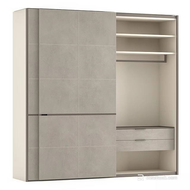 Modern Minimalist Wardrobe Design With Sliding Doors Hanging Rod Shelves And Drawers 3d model 