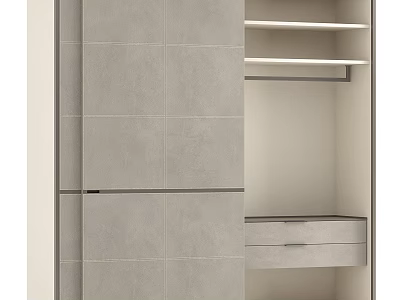 Modern Minimalist Wardrobe Design With Sliding Doors Hanging Rod Shelves And Drawers 3d model