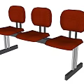Red Upholstered Leisure Chairs With Metal Frame Three Connected Design For Public Rest Areas