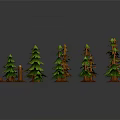 Cartoon Forest Scene With Green Orange Pine Trees And Tree Stumps