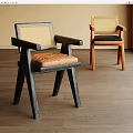 Modern Leisure Chairs With Dark And Light Wooden Frames Woven Backrests And Padded Seats