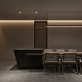 Modern Dining and Living Room Interior With Sofa Fireplace And Built in Bookshelves