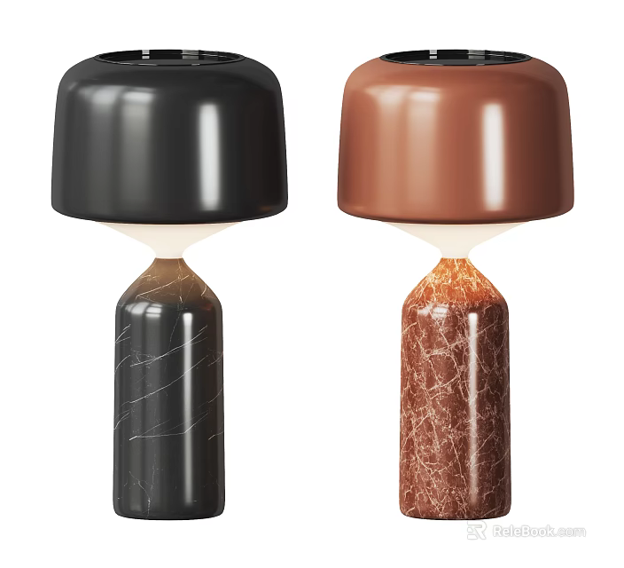 Two Modern Table Lamps With Marble Texture Base And Dome Shade 3d model