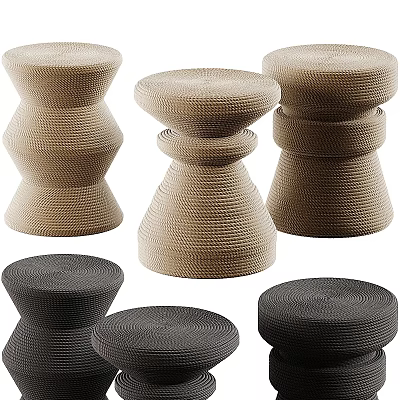 Modern Woven Side Tables in Beige Black Unique Cylindrical Design for Home Decor 3d model