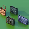 Fashionable Tote Handbags In Brown Dark Camouflage And Blue Patterns With Chain Details