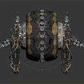 Armored Black And Yellow Mechanical Creature With Spring Legs And Clawed Metal Base