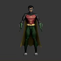Cartoon Superhero Character Wearing Red Top Green Pants And Yellow Belt With Green Gloves And Cape