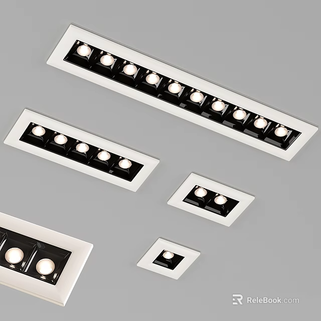 Contemporary Floor Lamp With White Square Design Black Frame And Multiple Lights 3d model 