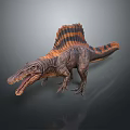 Detailed Spinosaurus Dinosaur Model With Sail Back Open Mouth Sharp Teeth And Brown Orange Coloration