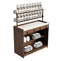 Modern Wooden Sideboard With Wine Glass Rack White Countertop Drawers And Open Shelves