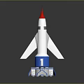 Detailed Blue And Silver Rocket Model With Red Tip And Thrusters For Space Exploration 3d model