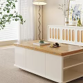Modern White Coffee Table with Lift Top Storage Drawers and Wooden Surface