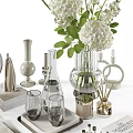 Stylish Decorative Ornament Set With Vase Flowers Candle Holders Books And Chessboard