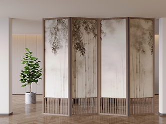 New Chinese Partition Screen Folding Screen Partition 3d model