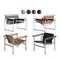 Modern Leisure Chair With Leather Seats Metal Frame And Multiple Color Options Black Brown Beige