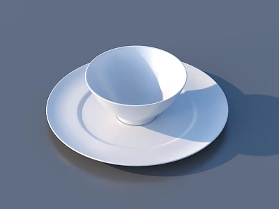 Simple White Dinnerware Set With Bowl And Plate For Table Setting 3d model