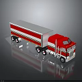 Red and White Semi Truck with Tractor Cab Trailer Yellow Stripes 3D Render with Reflection