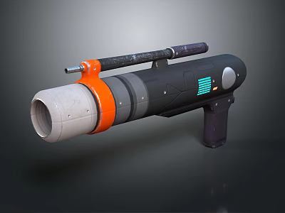 Futuristic Sci Fi Rocket Launcher Weapon With Orange Accent And Blue Light Indicator 3d model