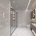 Modern Bathroom Interior With Large Mirror Sink Counter Toilet And Washing Machine