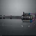 Multi Barrel Mechanical Device Featuring Silver Metal Structure Blue Components And Pink Cables