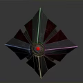 Metallic Space Probe Component With Central Red Core And Geometric Structure For Space Exploration