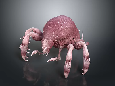 Pink Mite With White Spots And Multiple Legs 3D Rendered On Dark Background 3d model