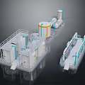 Industrial Production Line Machinery With White Blue Processing Units And Conveyor System