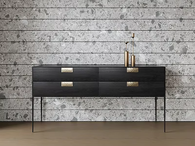 Modern Black Entryway Side Cabinet With Drawers Metal Handles And Slim Legs 3d model
