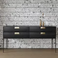 Modern Black Entryway Side Cabinet With Drawers Metal Handles And Slim Legs