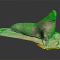 Realistic Seal Sculpture In Lying Pose With Rocky Base And Open Mouth