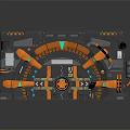 Futuristic Sci-Fi Control Panel Interior With Gray Orange Accents Circular Structure And Illuminated Pipes 3d model