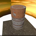 Stacked Cylindrical Brick Structure With Metal Hoops Circular Top And Small Window